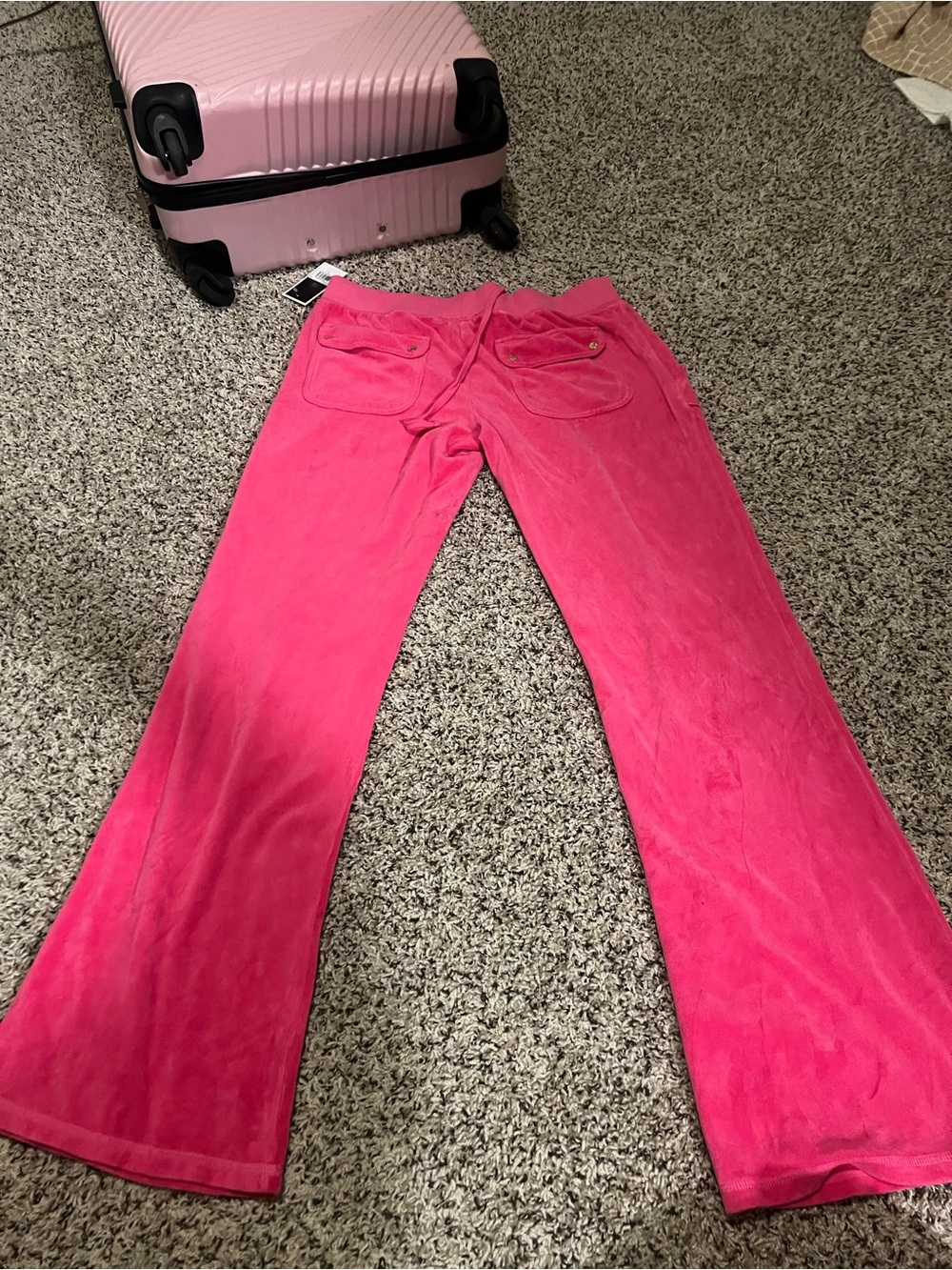 Authentic Juicy Couture Bright Pink Velour Flared Track Pants